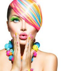 Colorful color hair trendy girl Stock Photo 01
