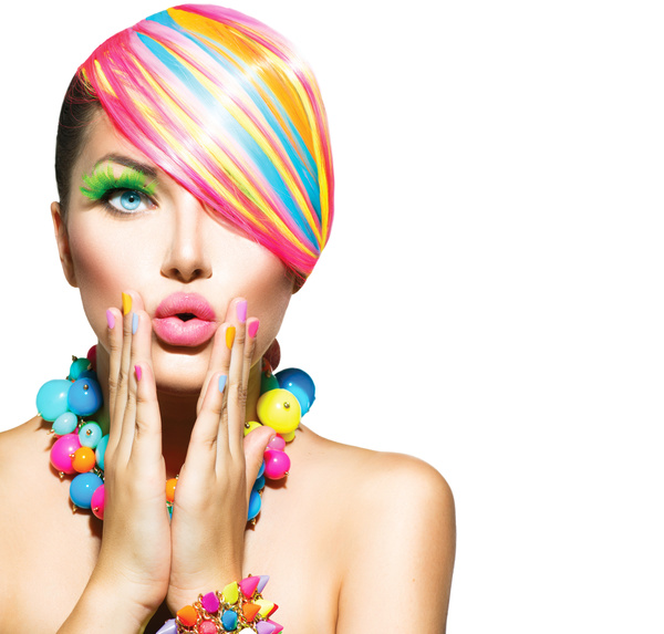 Colorful color hair trendy girl Stock Photo 01