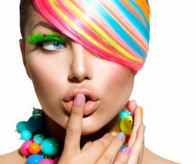 Colorful color hair trendy girl Stock Photo 02