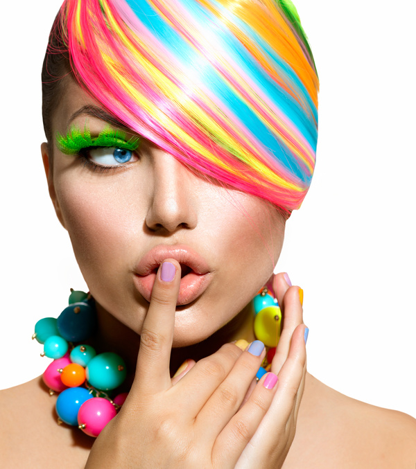 Colorful color hair trendy girl Stock Photo 02