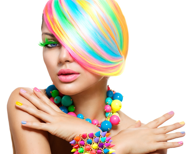 Colorful color hair trendy girl Stock Photo 03