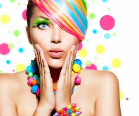 Colorful color hair trendy girl Stock Photo 04