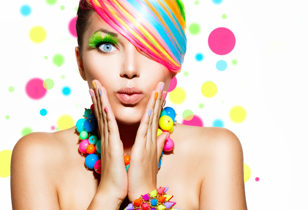 Colorful color hair trendy girl Stock Photo 04 free download