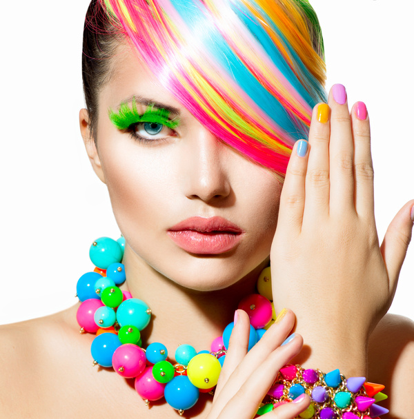 Colorful color hair trendy girl Stock Photo 06