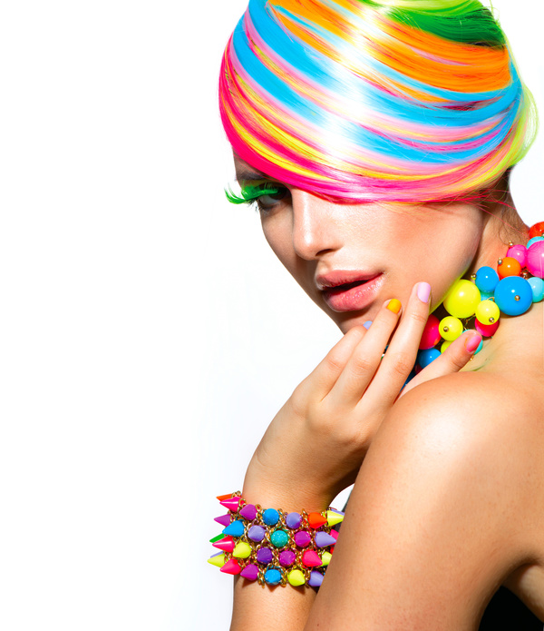 Colorful color hair trendy girl Stock Photo 09