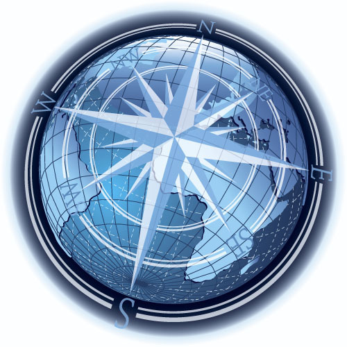 Compass with world map vector.
