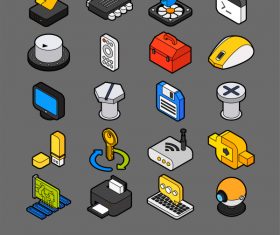 Computer Elements – isometric outline color icons