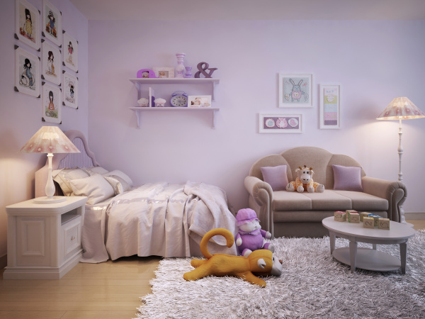 Concept design for a child's room in a subtle violet tone (1)