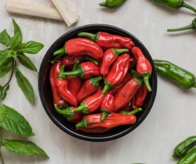 Cooking ingredients with fresh chilies Stock Photo