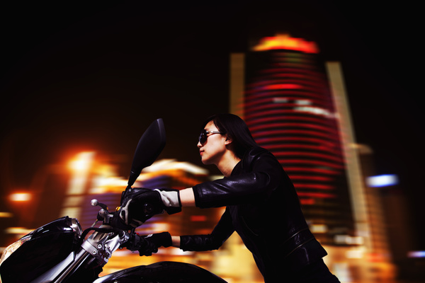 Cool love riding motorcycle woman Stock Photo 06