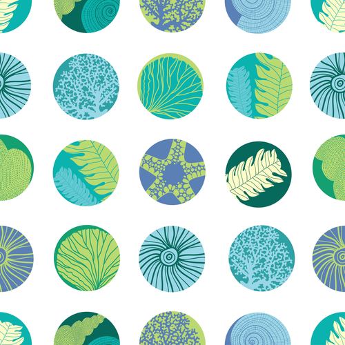 Cricles with sea elements seamless pattern vectors