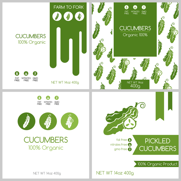 Cucumbers package box template vector