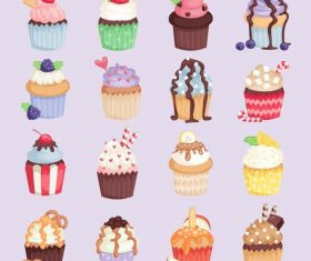 Cup cake vector illustration set