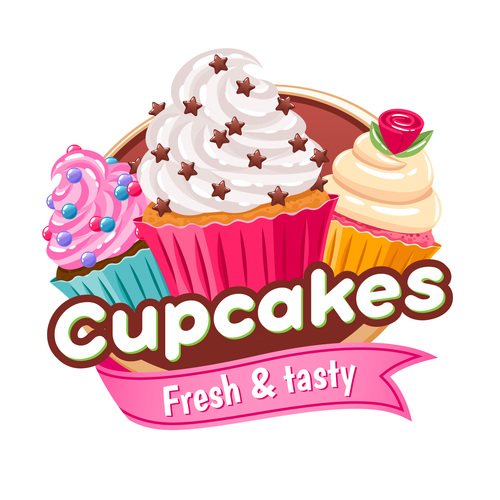 Food labels or stickers set cupcakes Royalty Free Vector