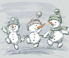 Cute snowman hand drawn vector material 01