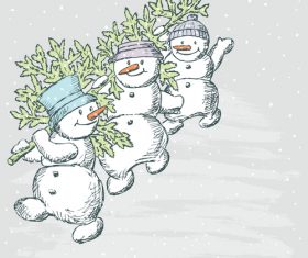 Cute snowman hand drawn vector material 02