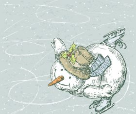 Cute snowman hand drawn vector material 03