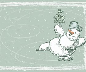 Cute snowman hand drawn vector material 04