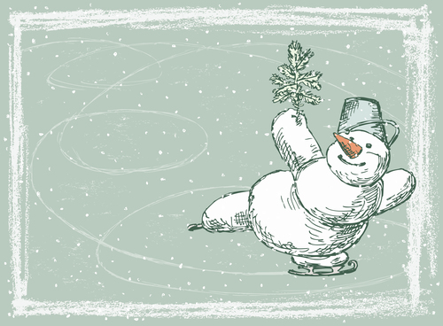 Cute snowman hand drawn vector material 04