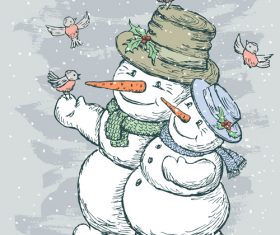 Cute snowman hand drawn vector material 05
