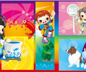 Different shapes cute cartoon little girl vector