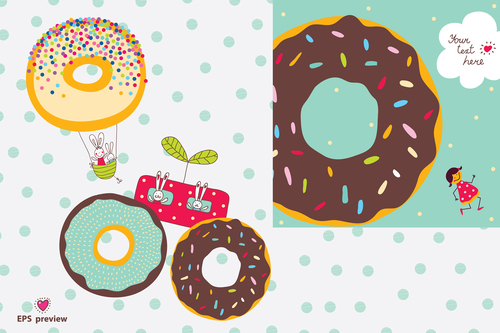 Donuts with cute rabbits vector