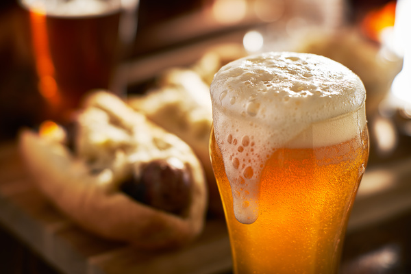 Draft beer and hot dogs Stock Photo 01