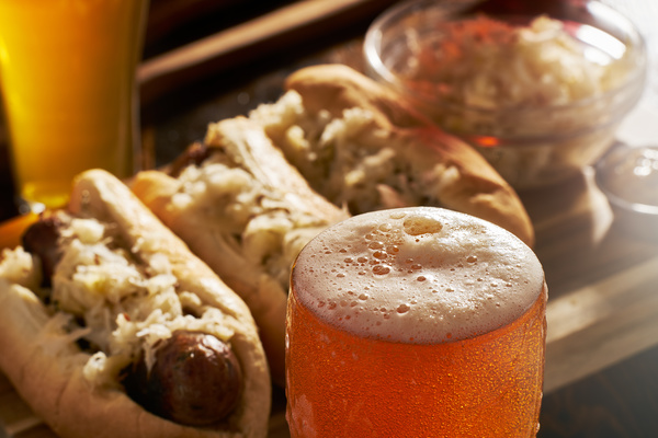 Draft beer and hot dogs Stock Photo 05