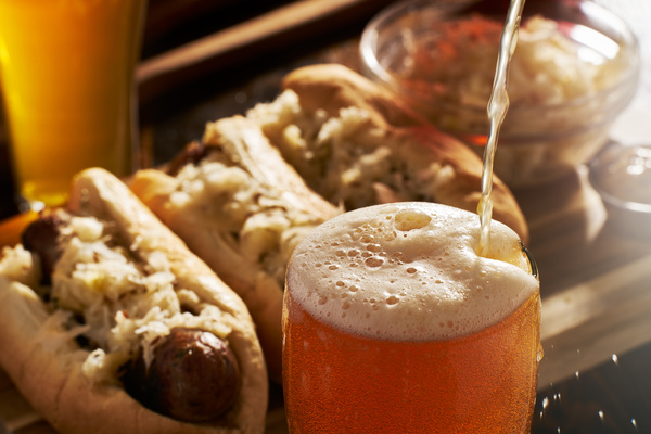 Draft beer and hot dogs Stock Photo 06