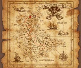 Explore tresaure map with pirate elements vector 02
