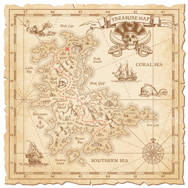 Explore tresaure map with pirate elements vector 03