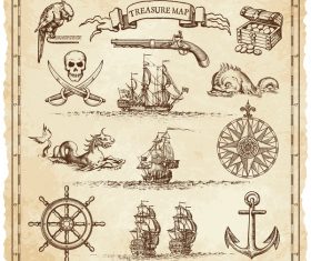 Explore tresaure map with pirate elements vector 04
