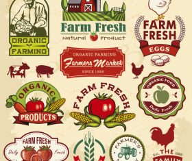 Farm food vintage labels vector