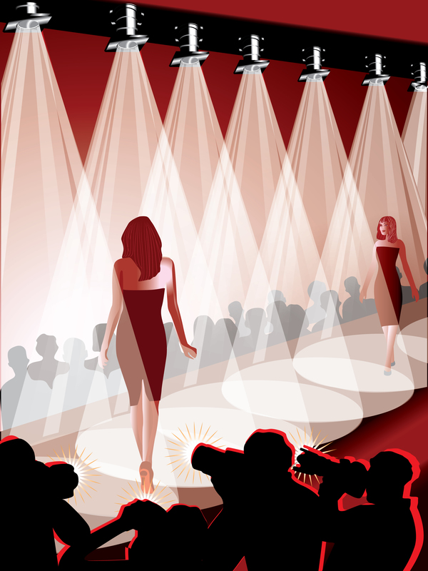 Fashion show with stage and spotlights vector material
