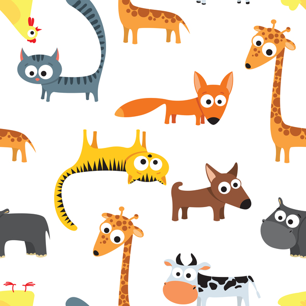 Funny cartoon animal seamless pattern vector