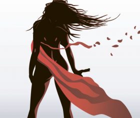 Girl dancing with robbon vector 03