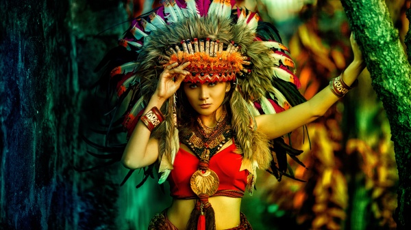 Girl in an Indian costume. Stock Photo 01