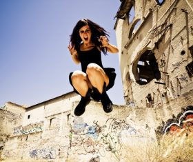 Girl posing as a ghost Stock Photo
