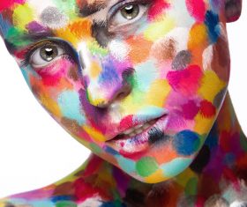 Girl with colored face painted Stock Photo 03