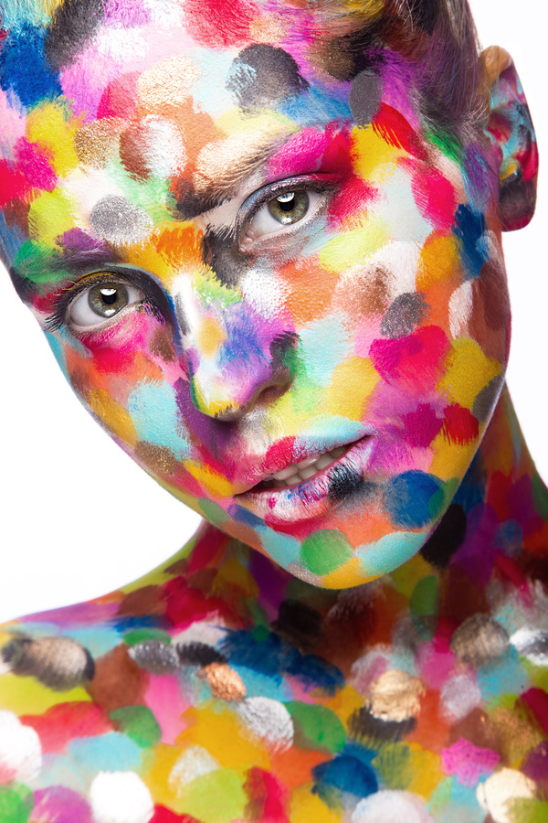 Girl with colored face painted Stock Photo 03