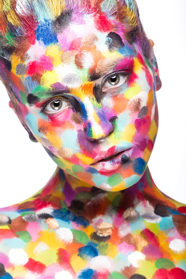 Girl with colored face painted Stock Photo 05
