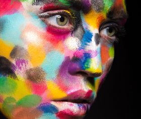 Girl with colored face painted Stock Photo 06