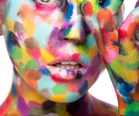 Girl with colored face painted Stock Photo 07