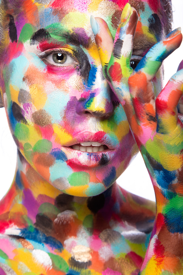 Girl with colored face painted Stock Photo 07