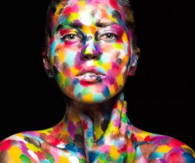 Girl with colored face painted Stock Photo 08