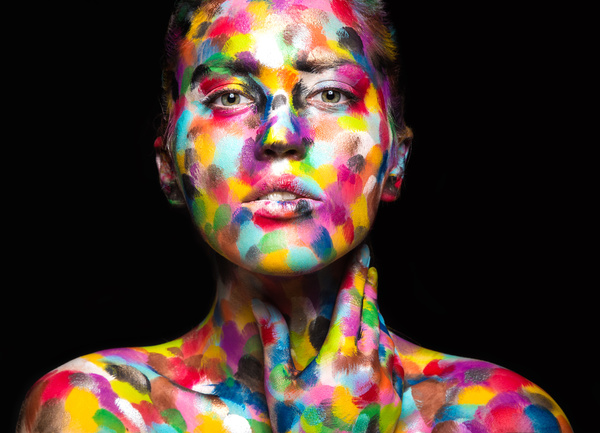 Girl with colored face painted Stock Photo 08