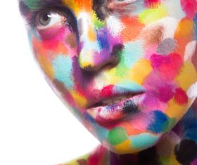 Girl with colored face painted Stock Photo 09