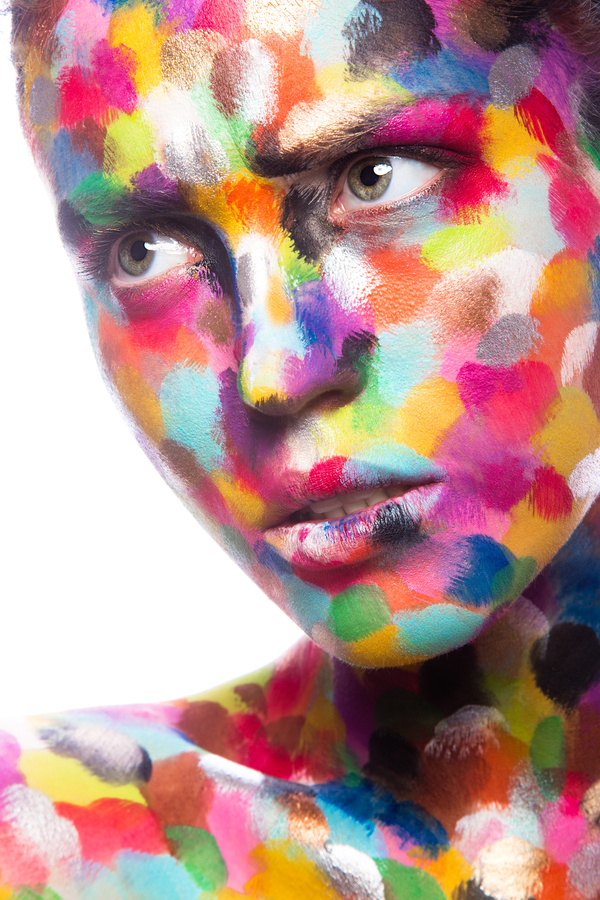 Girl with colored face painted Stock Photo 09