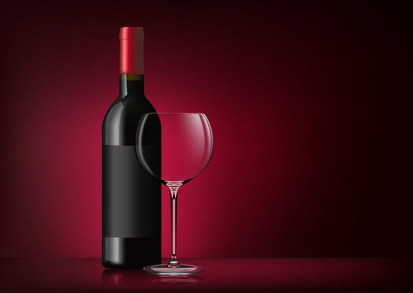 Glass wine cup with bottle vector 01