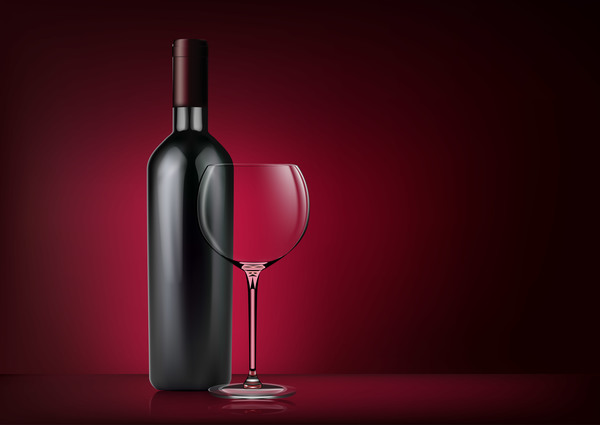 Glass wine cup with bottle vector 02